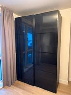 Twee zwarte IKEA Pax kasten met glazen schuifdeuren, Ophalen, 100 tot 150 cm, 200 cm of meer, Glas