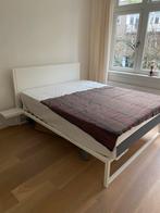 Robuust 160x200 bed met hoofdbord & nachtplankjes, Huis en Inrichting, Ophalen, Gebruikt, Wit, Tweepersoons