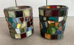 2 superleuke mozaïek kandelaars waxinelichthouders glas, Ophalen of Verzenden, Zo goed als nieuw, Overige materialen, Minder dan 25 cm