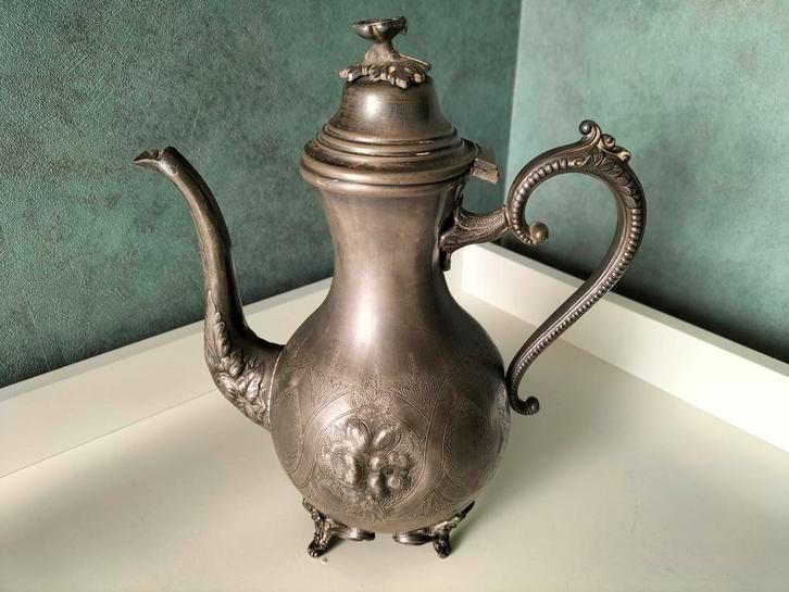 Fraaie gedecoreerde Theepot Tin( Engeland), Antiek en Kunst, Antiek | Tin, Ophalen of Verzenden