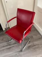 4 rood leren Leolux Freyr eetkamerstoelen met armleuningen, Ophalen, Stijlvol, Zo goed als nieuw, Metaal