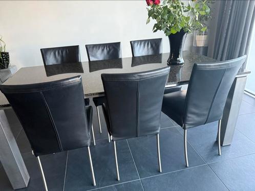 6 zwarte lederen eetkamerstoelen van Bert Plantagie, Huis en Inrichting, Stoelen, Gebruikt, Vijf, Zes of meer stoelen, Leer, Zwart