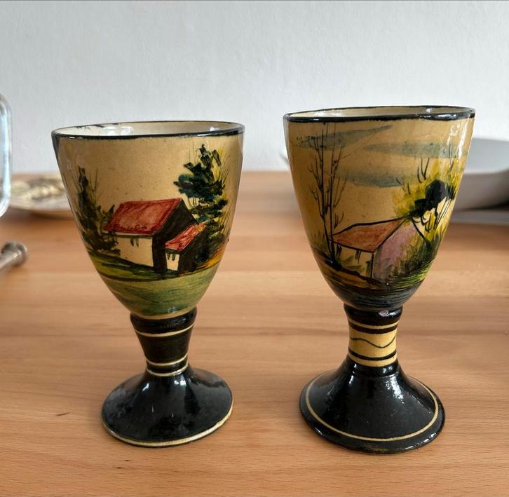 2 Franse keramieken roemers bekers landschap, Antiek en Kunst, Antiek | Keramiek en Aardewerk, Ophalen of Verzenden