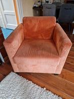 Oranje ribstof fauteuil, Ophalen, Gebruikt, 75 tot 100 cm, 50 tot 75 cm