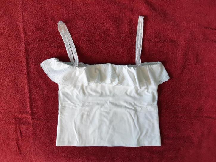 Ralph Lauren top wit met ruches en ajour, Kleding | Dames, Tops, Zo goed als nieuw, Maat 38/40 (M), Wit, Zonder mouw, Ophalen of Verzenden