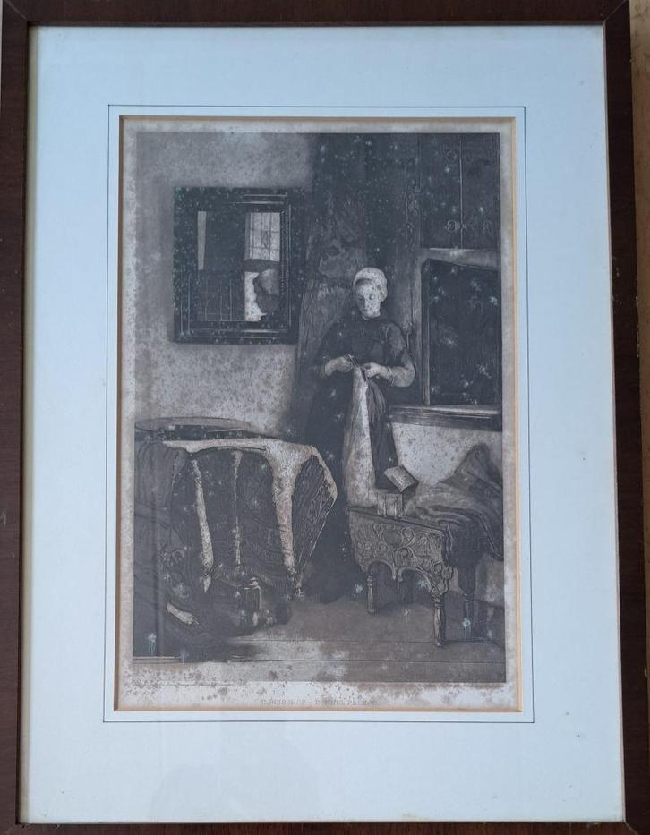 Zeldzame gravure Christoffel Bisschop - (zonnig plekje 1907), Antiek en Kunst, Kunst | Etsen en Gravures, Ophalen of Verzenden