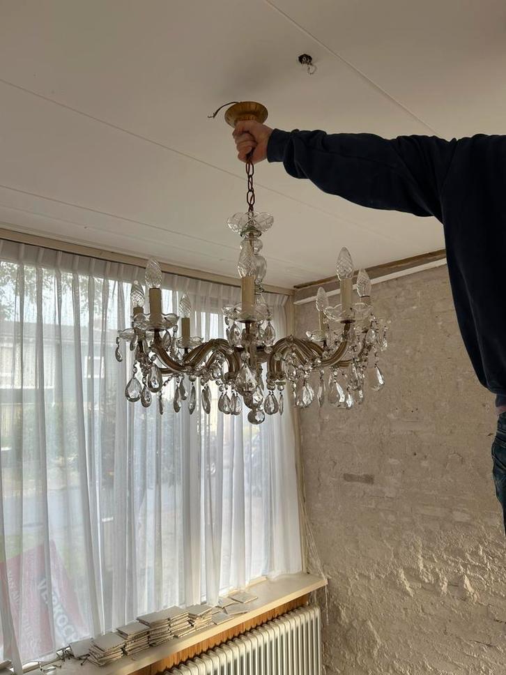 Mooie Kroonluchter met Kristallen, Huis en Inrichting, Lampen | Kroonluchters, Gebruikt, Glas, Ophalen