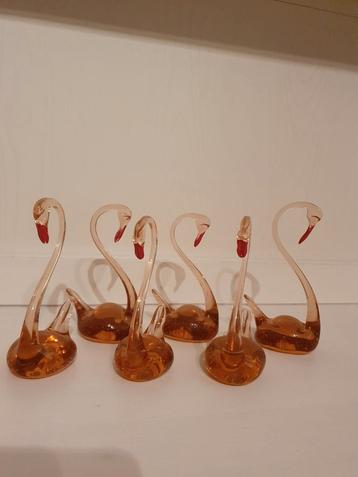 Glazen zwanen / flamingo's 6 stuks