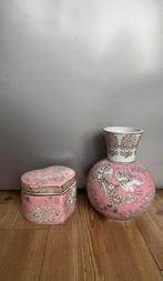 Nieuw vase + schaal met deksel Pink, Overige kleuren, Ophalen of Verzenden, Minder dan 50 cm, Glas