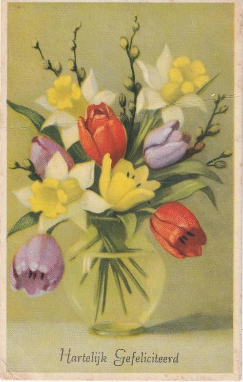 RELIEF BLOEM UIT 1952 VOUW IN DE KAART MOOI OUDE KAART KH301, Verzamelen, Ansichtkaarten | Themakaarten, Gelopen, 1940 tot 1960