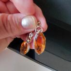 Zilveren oorbellen met edelsteen, Hangers, Oranje, Ophalen of Verzenden, Zo goed als nieuw
