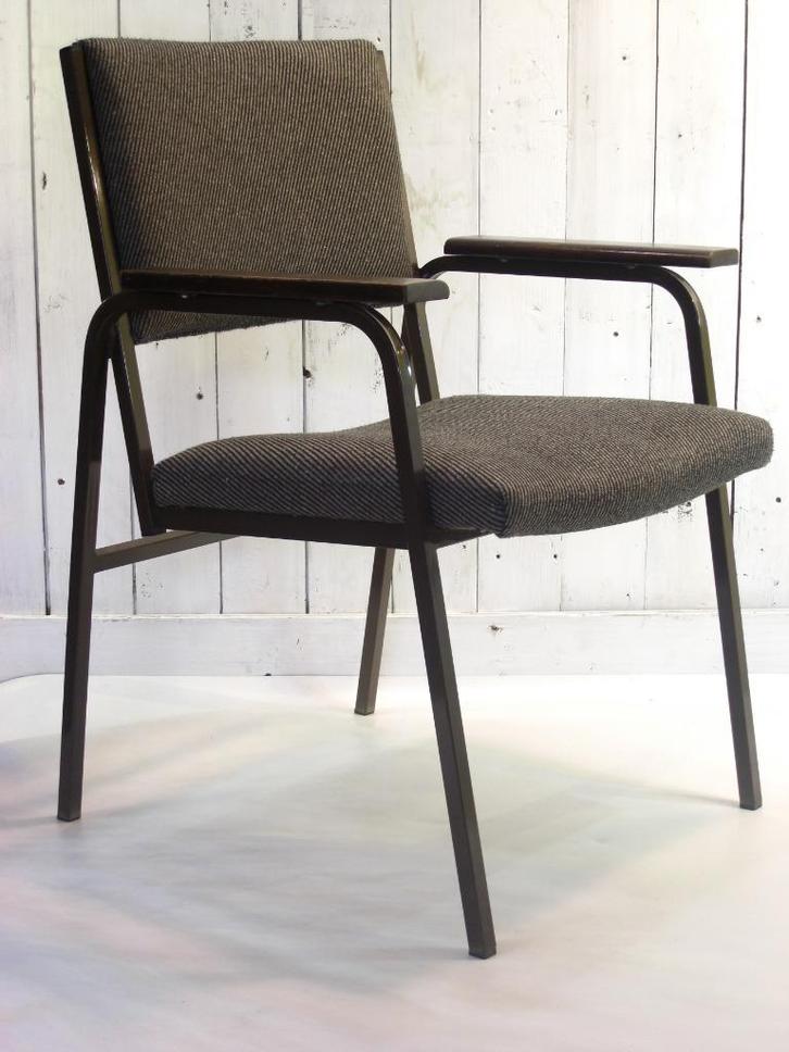 Vintage industrieel, retro directie stoelen, Huis en Inrichting, Stoelen, Gebruikt, Vijf, Zes of meer stoelen, Hout, Metaal, Stof