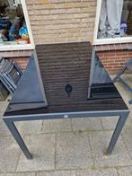 Tuintafel met zwart glazen blad en antraciet aluminium poten, Ophalen, Zo goed als nieuw, Rechthoekig, Aluminium