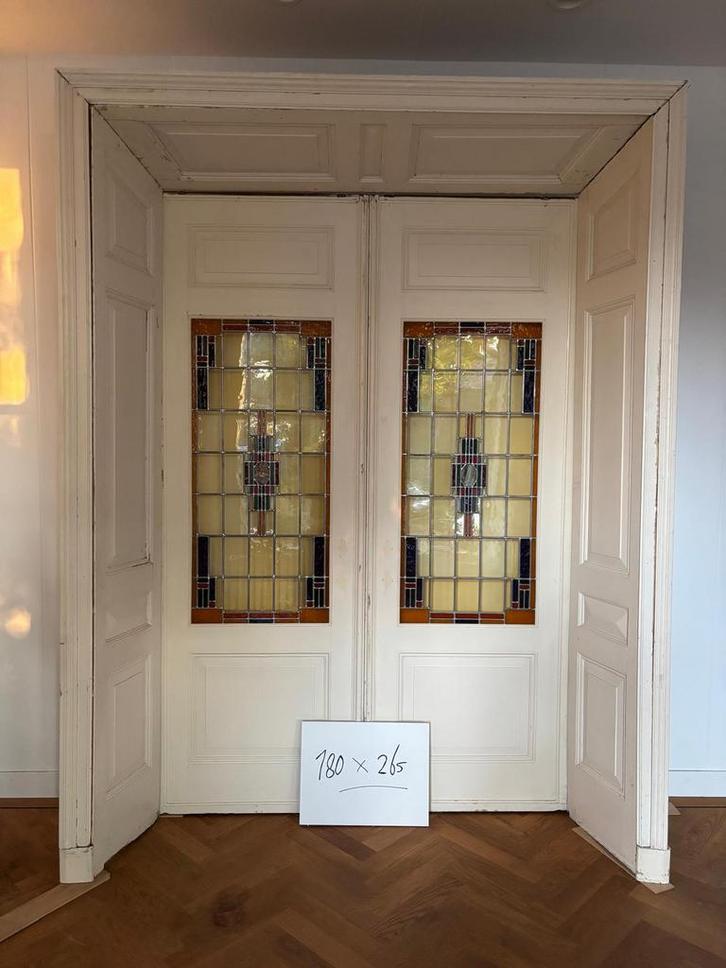 Belle époque. Kamer en suite deuren met glas in lood, Doe-het-zelf en Verbouw, Glas en Ramen, Gebruikt, Overige typen, 160 cm of meer