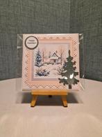Kaartje kerst huisje in de sneeuw en roze bloemen, Ophalen of Verzenden, Nieuw, Kerst