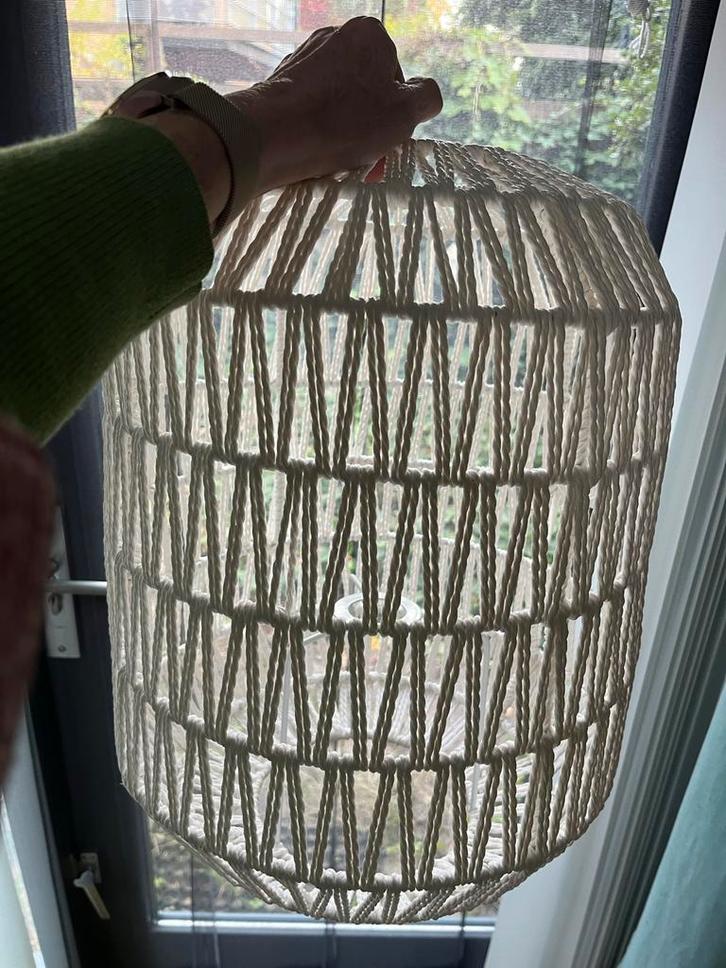 Witte gevlochten lampenkap - 76x36 cm, Huis en Inrichting, Lampen | Hanglampen, Zo goed als nieuw, 75 cm of meer, Stof, Ophalen