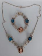Antiek sieradenset schelp camee en glas armband en ketting, Ophalen of Verzenden, Ketting