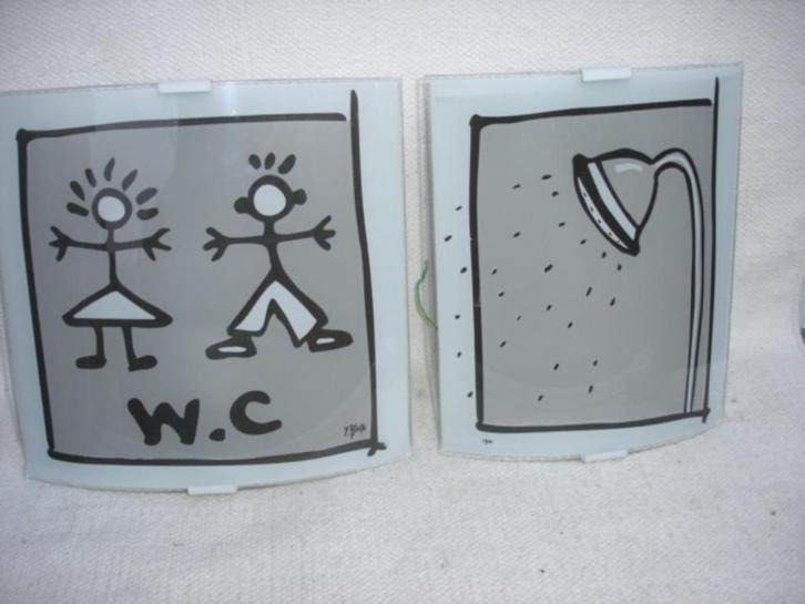 Twee wandlampjes design Yves Blayo + schaaltje, Huis en Inrichting, Lampen | Wandlampen, Gebruikt, Glas, Metaal, Ophalen of Verzenden