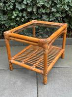 Vintage Bamboe Rotan Bijzettafel Salontafel  Glas-plaat, Huis en Inrichting, Tafels | Salontafels, Ophalen, Minder dan 50 cm, 50 tot 100 cm
