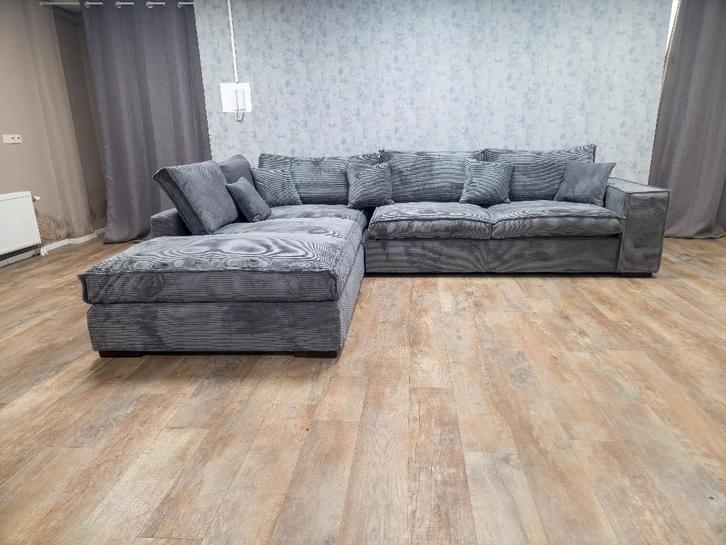 NIEUWE Antraciet RIBSTOF Hoekbank | GRATIS BEZORGEN, Huis en Inrichting, Banken | Bankstellen, Nieuw, Hoekbank, Overige maten