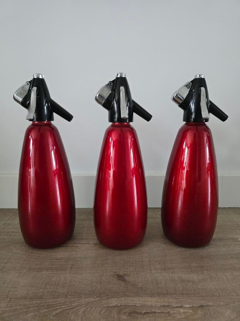 Prachtige zeldzame Sparklets Spuitwaterfles in metallic Rood, Antiek en Kunst, Ophalen of Verzenden