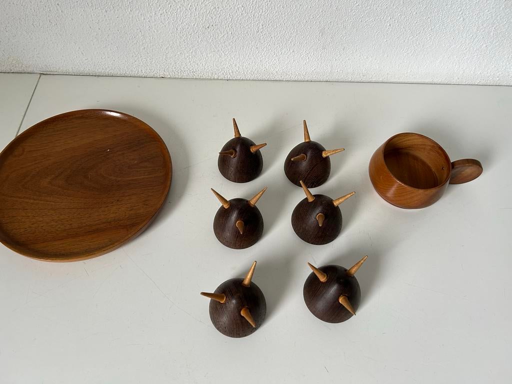 Houten Eierdopjes en Schaal Set, Antiek en Kunst, Ophalen of Verzenden