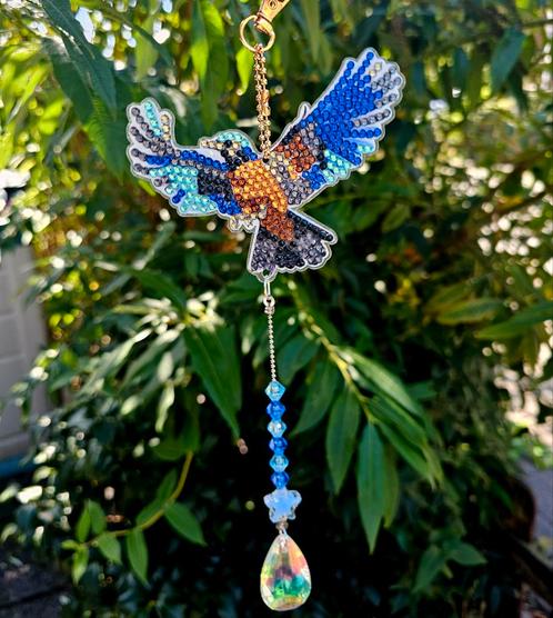 Hanger Vogel met Kristallen, Sieraden, Tassen en Uiterlijk, Broches, Nieuw, Overige materialen, Blauw, 10 cm of meer, Met kristal