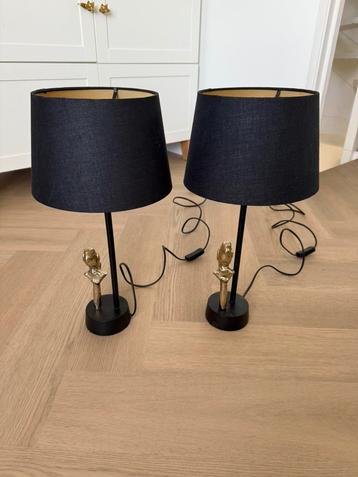 2 nachtkast lampen met gouden papegaai – zwart met goud beschikbaar voor biedingen