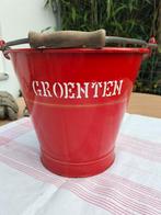 Vintage Brocante ROOD emaille emmer gouden bies BK letters, Ophalen of Verzenden