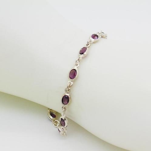 Zilveren armband met Rhodoliet, Sieraden, Tassen en Uiterlijk, Armbanden, Gebruikt, Zilver, Zilver, Met edelsteen, Verzenden