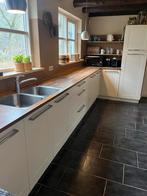 Moderne Keuken met Houten Blad & Koelkast - Wegens Renovatie, Ophalen, Gebruikt, Wit, Enkelwandige keuken