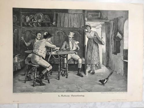 L. Suthers: Valentinstag, 1896, or. gravure, 32x23cm. Mooi!, Antiek en Kunst, Kunst | Etsen en Gravures, Ophalen of Verzenden