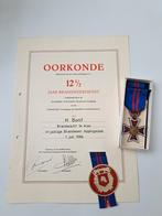 Brandweer medaille trouwe dienst + oorkonde 12,5 jaar, Ophalen of Verzenden, Nederland, Lintje, Medaille of Wings