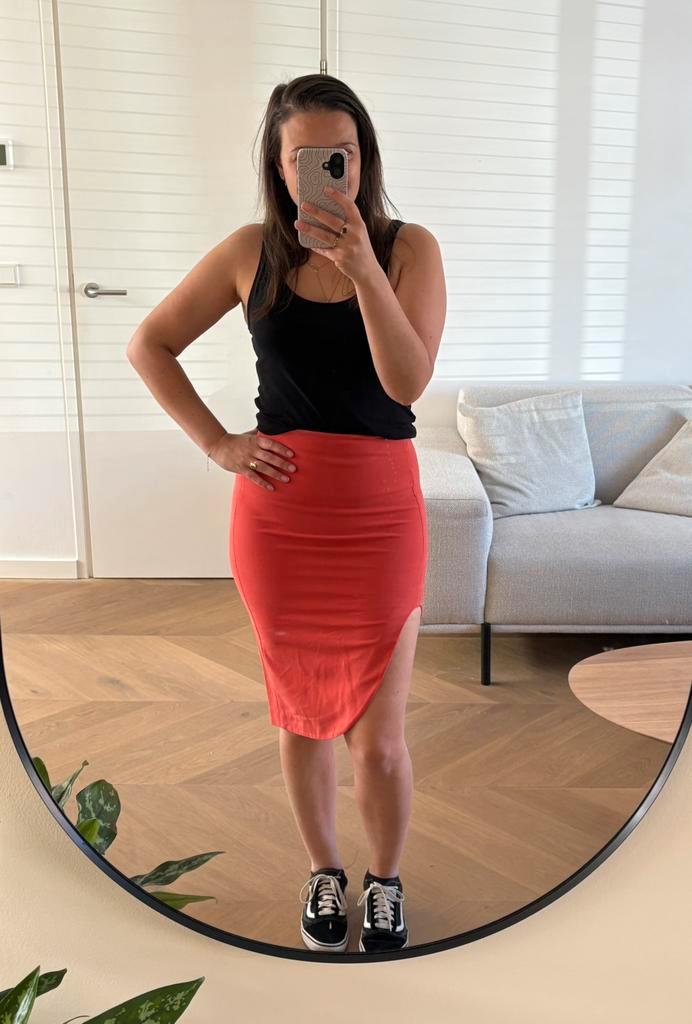 Koraal oranje rood | Zomer rokje | Mexx | Maat 36 |Met split, Kleding | Dames, Rokken, Zo goed als nieuw, Maat 36 (S), Rood, Boven de knie