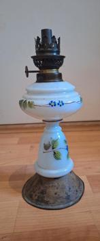 Oude olielamp met bloemmotief, Antiek en Kunst, Ophalen of Verzenden