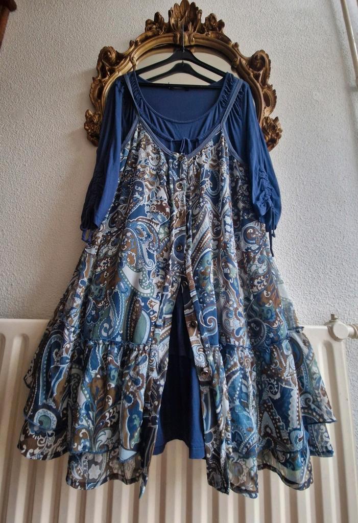 X-Two blauw tinten swierig wijd doorknoop mesh jurk tuniek, Kleding | Dames, Grote Maten, Zo goed als nieuw, Blouse of Tuniek