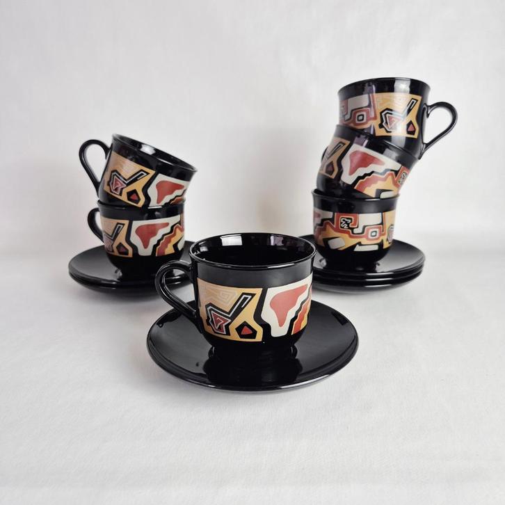 Set van 6 Arcopal France Tampico kop en schotels, Huis en Inrichting, Keuken | Servies, Gebruikt, Kop(pen) en/of Schotel(s), Overige stijlen