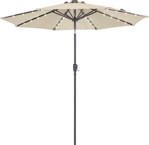 Parasol - LED-Verlichting - Zonne-energie - Ø270cm - Beige, Tuin en Terras, Parasols, Nieuw, Stokparasol, 2 tot 3 meter, Kantelbaar