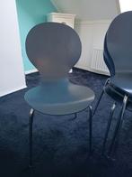 4 stapelbare houten (triplex) stoelen, Huis en Inrichting, Stoelen, Ophalen, Zo goed als nieuw, Blauw, Vijf, Zes of meer stoelen