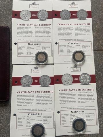 4 Zilveren halve guldens 1921-1930 met certificaat beschikbaar voor biedingen