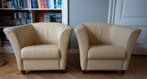 set van 2 leren fauteuils, zachtgeel, Huis en Inrichting, Fauteuils, Ophalen, Gebruikt, Modern klassiek, 75 tot 100 cm