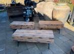 2 stoere bankjes met ijzeren onderstel, Ophalen, Zo goed als nieuw, Nvt, Nvt