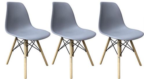 Nieuwe 3x Eetkamerstoelen – Grijs – Houten Poten – €25, Huis en Inrichting, Stoelen, Nieuw, Drie, Hout, Kunststof, Overige materialen