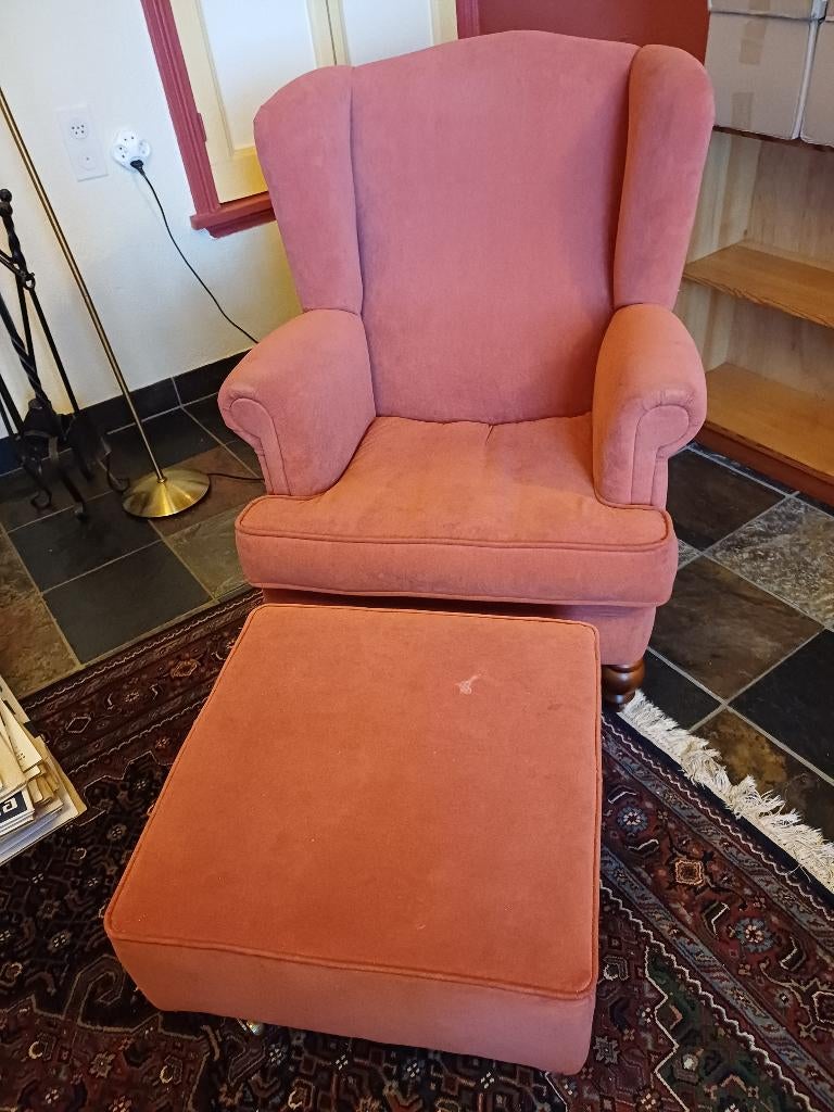 Fauteuil met hocker, Huis en Inrichting, Fauteuils, Gebruikt, 75 tot 100 cm, Ophalen of Verzenden, Stof