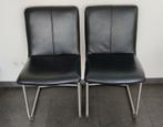 2 leren eetkamerstoelen met metalen frame, Ophalen, Zo goed als nieuw, Zwart, Twee