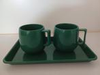 Donkergroene kunststof bekers 2 stuks op dienblad NIEUW, Ophalen of Verzenden, Zo goed als nieuw