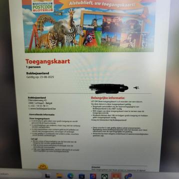 4 entreekaarten bobbejaanland 23.8 beschikbaar voor biedingen