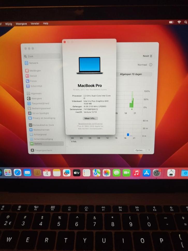 MacBook pro 13 inch model A1708, Computers en Software, Apple Macbooks, Zo goed als nieuw, MacBook Pro, 13 inch, 2 tot 3 Ghz, 128 GB of minder