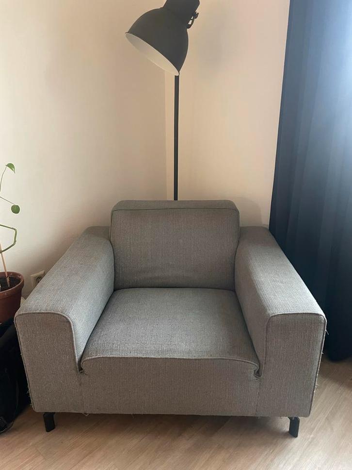 Grijze Stoffen Fauteuil, Huis en Inrichting, Fauteuils, Gebruikt, Stof, 75 tot 100 cm, Ophalen