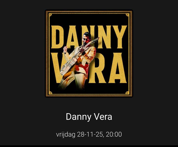 2 x Danny Vera Ahoy Rotterdam - vrijdag 28-11-2025 20:00 uur, Tickets en Kaartjes, Concerten | Pop, Twee personen